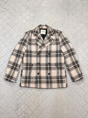 The Normal Brand Jacket Mens L Brown Tan Plaid Lan Heavy Overcoat Wool Blend